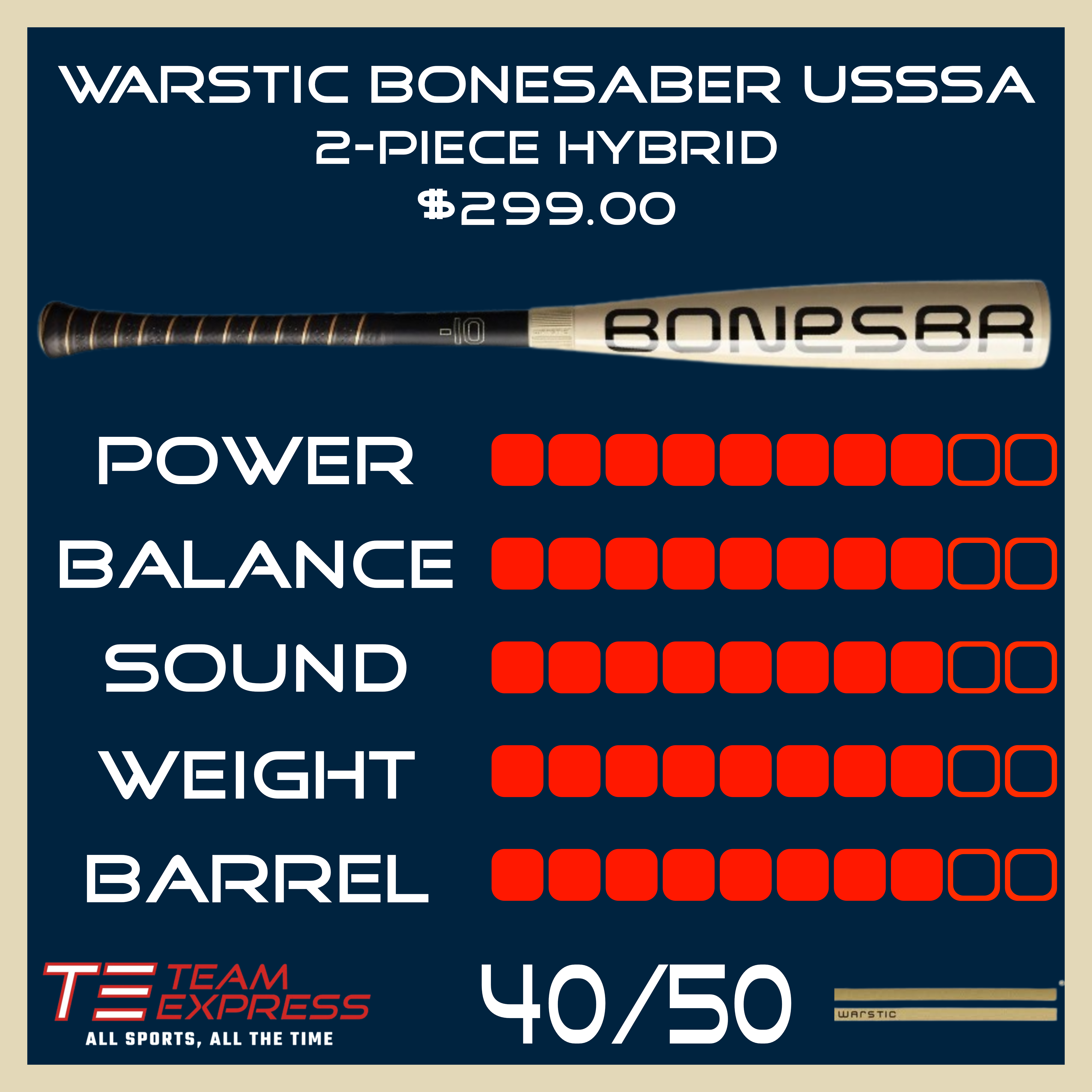 Warstic 2025 Bonesaber Hybrid USSSA Baseball Bat