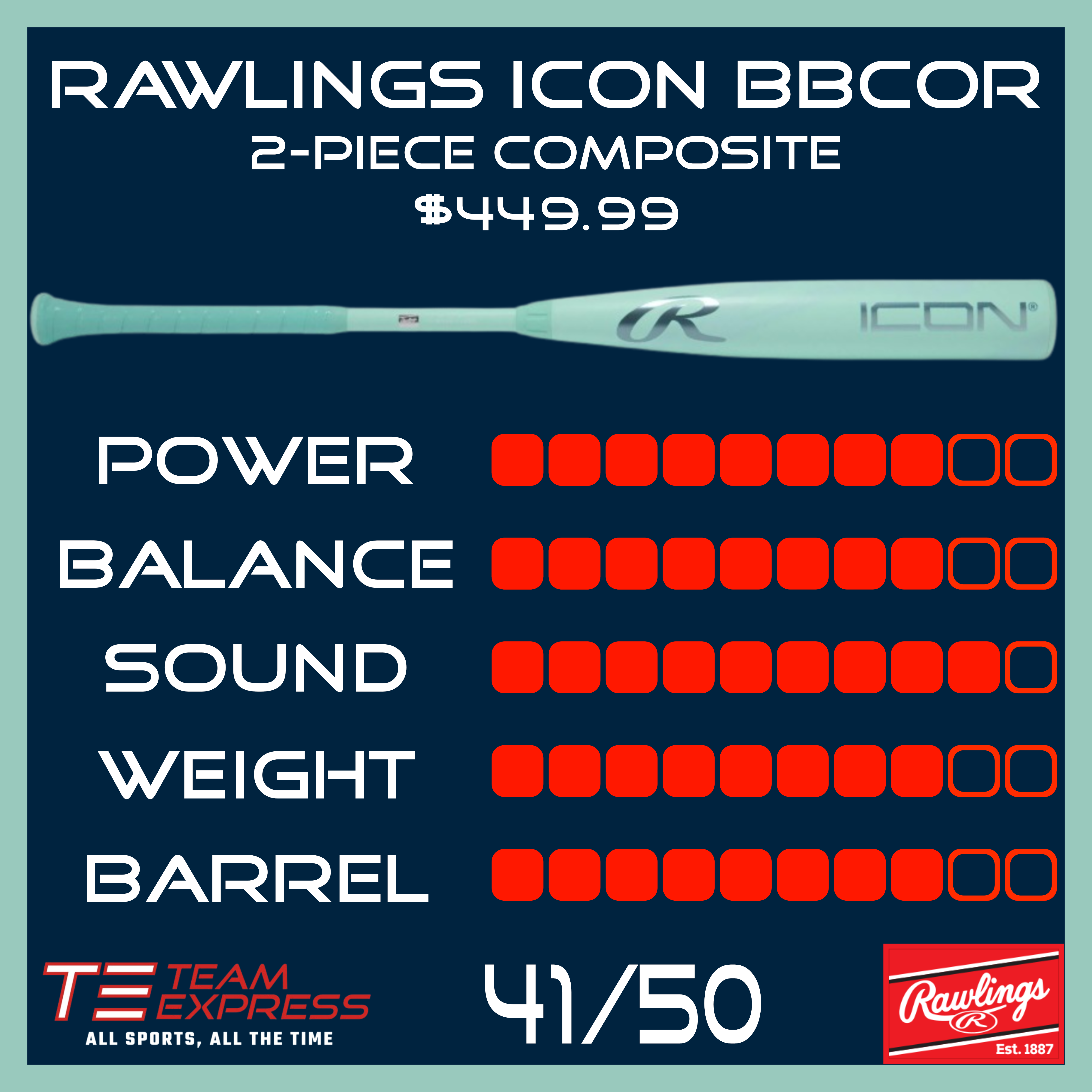 Rawlings 2026 Icon 2-Piece Composite -3 BBCOR 2-5/8" Barrel Baseball Bat