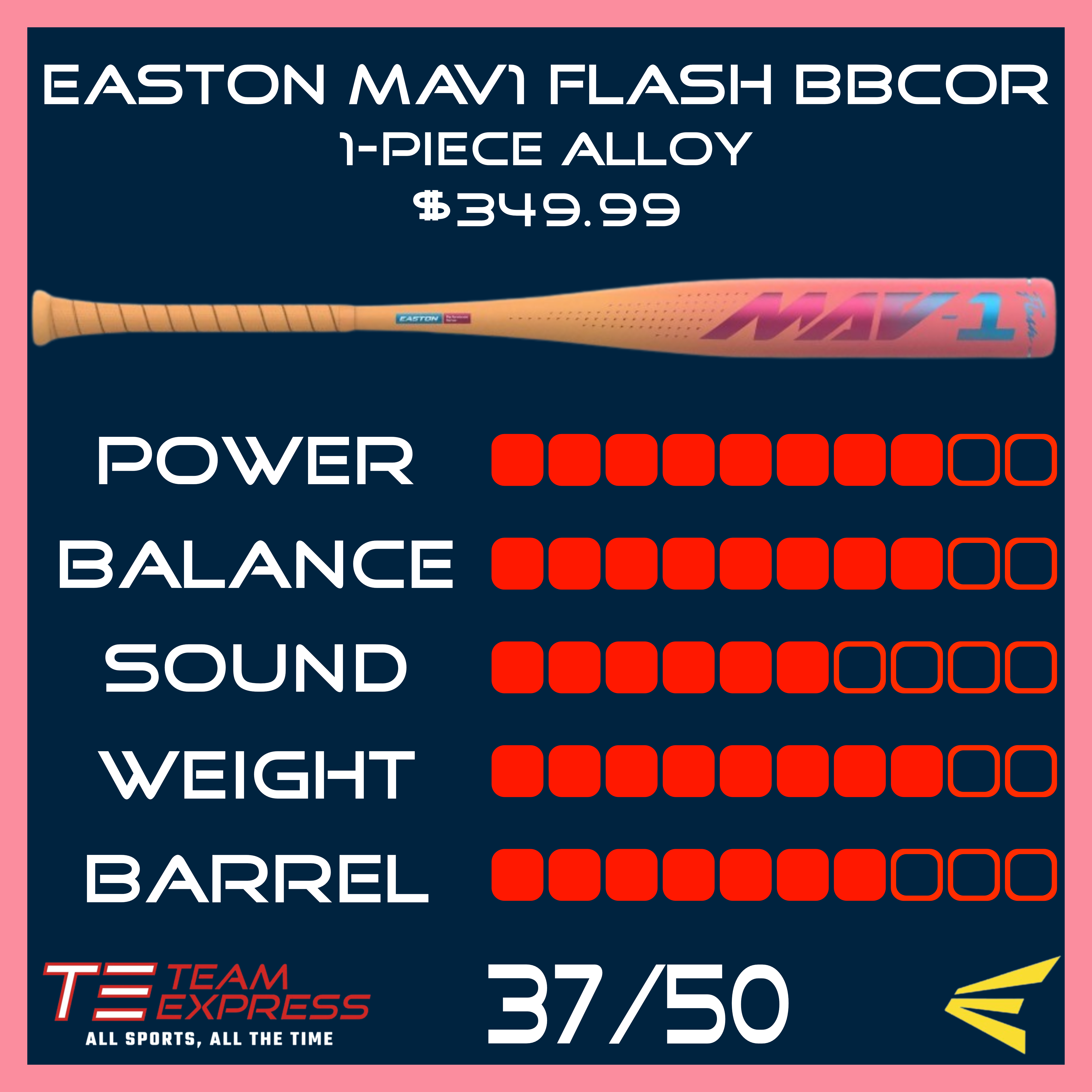 Easton 2026 MAV1 Flash 1-Piece -3 BBCOR Baseball Bat