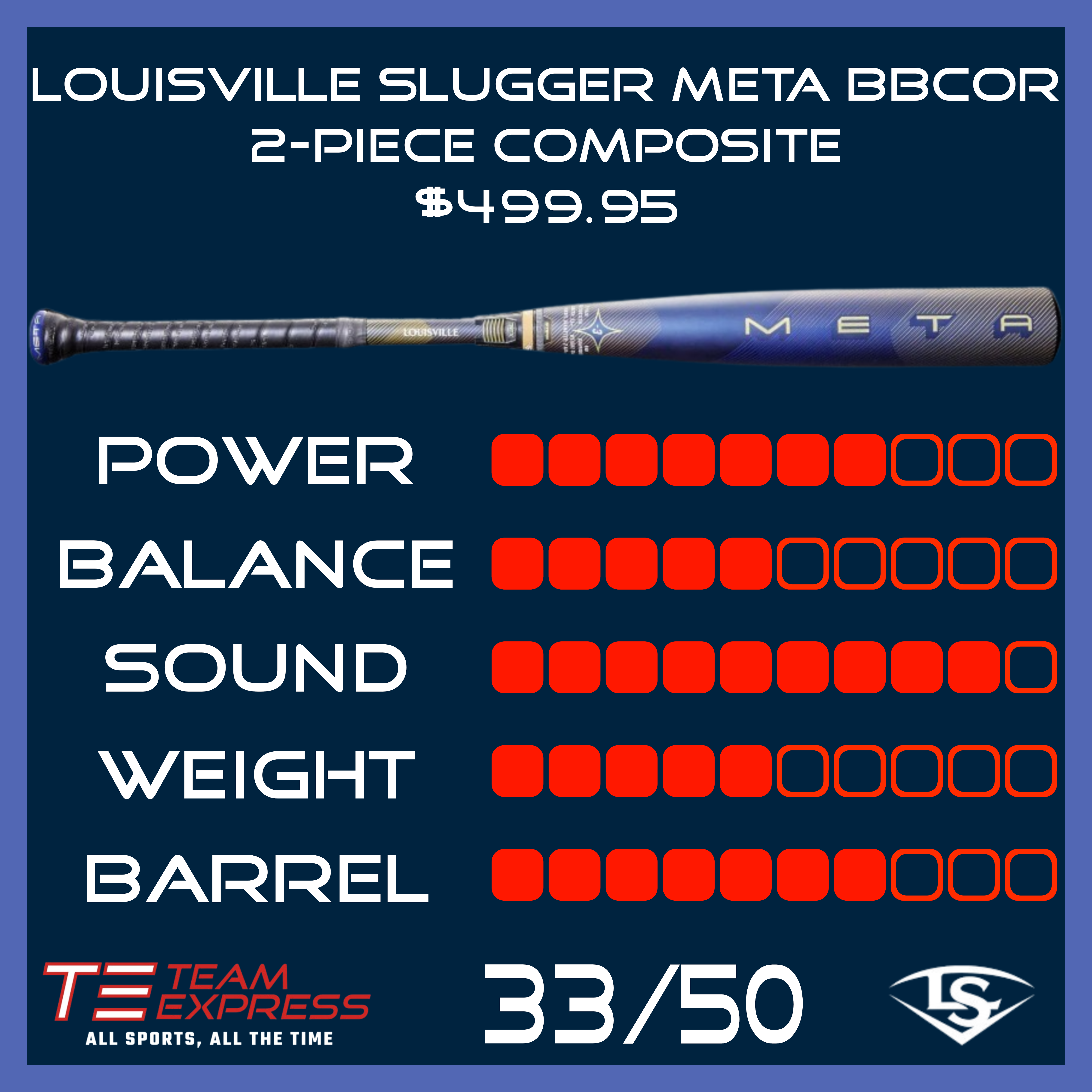 Louisville Slugger 2026 Meta 2-Piece Composite 2-5/8" Barrel -3 BBCOR Baseball Bat