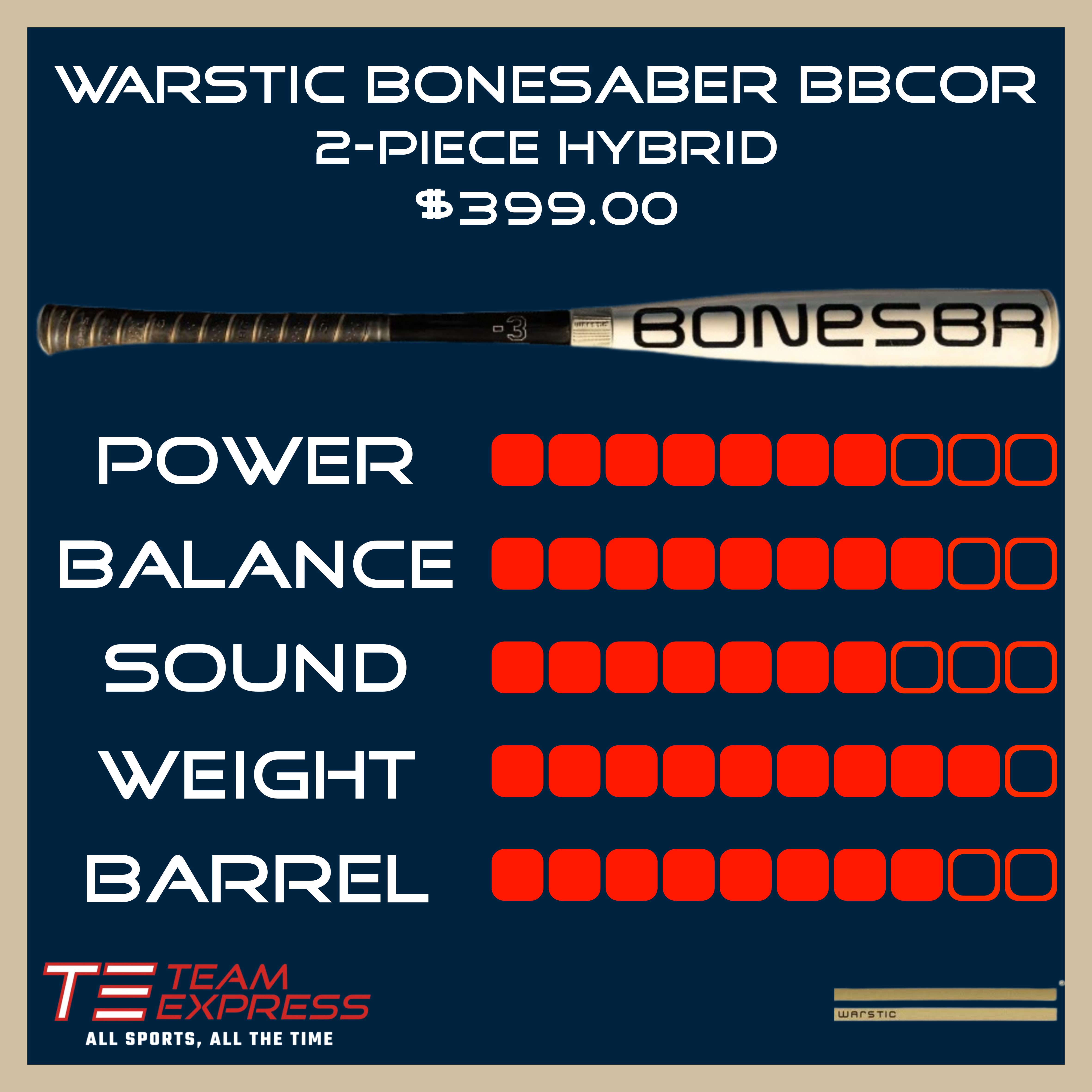 Warstic 2025 Bonesaber Hybrid -3 BBCOR Baseball Bat