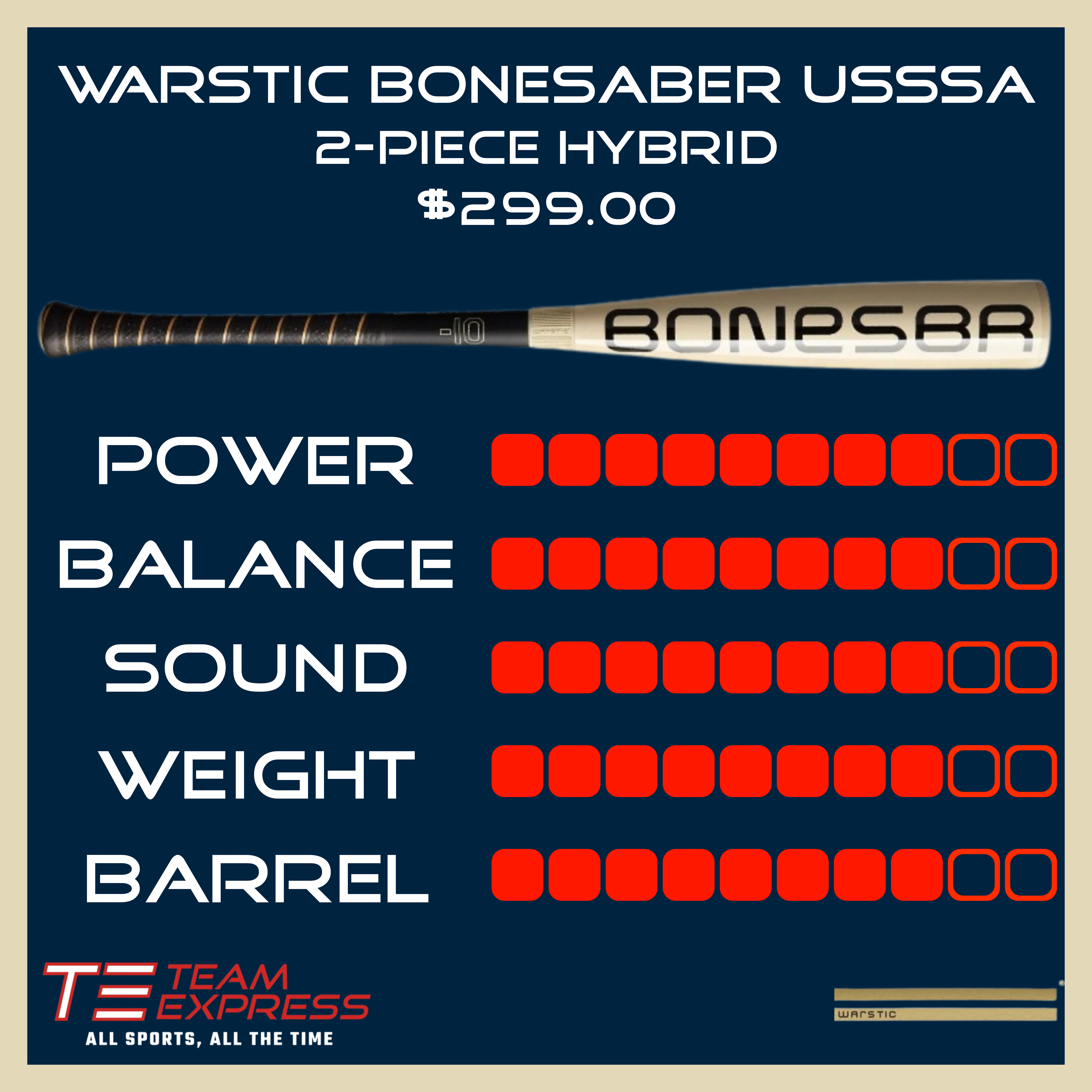 Warstic 2025 Bonesaber Hybrid USSSA Baseball Bat