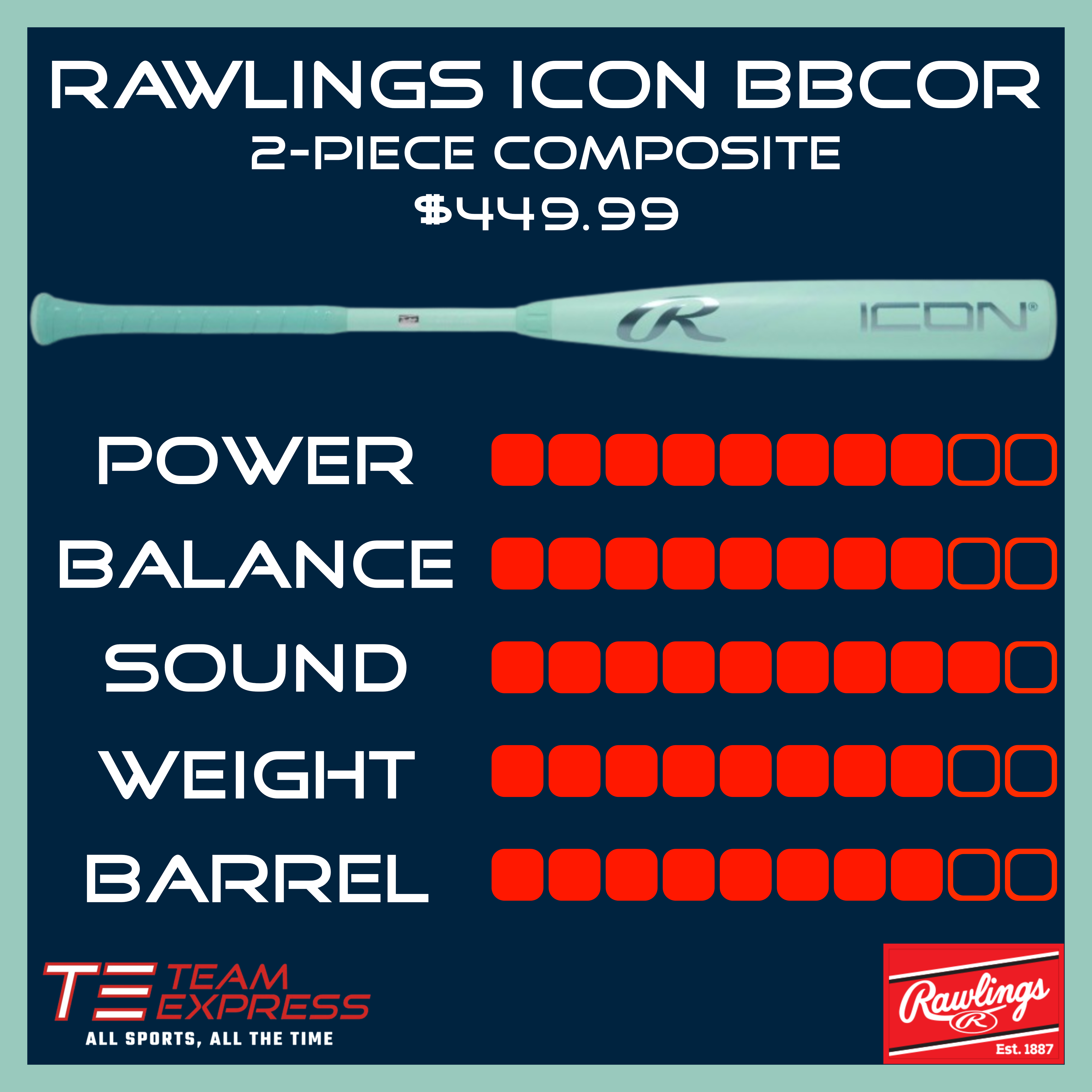 Rawlings 2026 Icon 2-Piece Composite -3 BBCOR 2-5/8" Barrel Baseball Bat