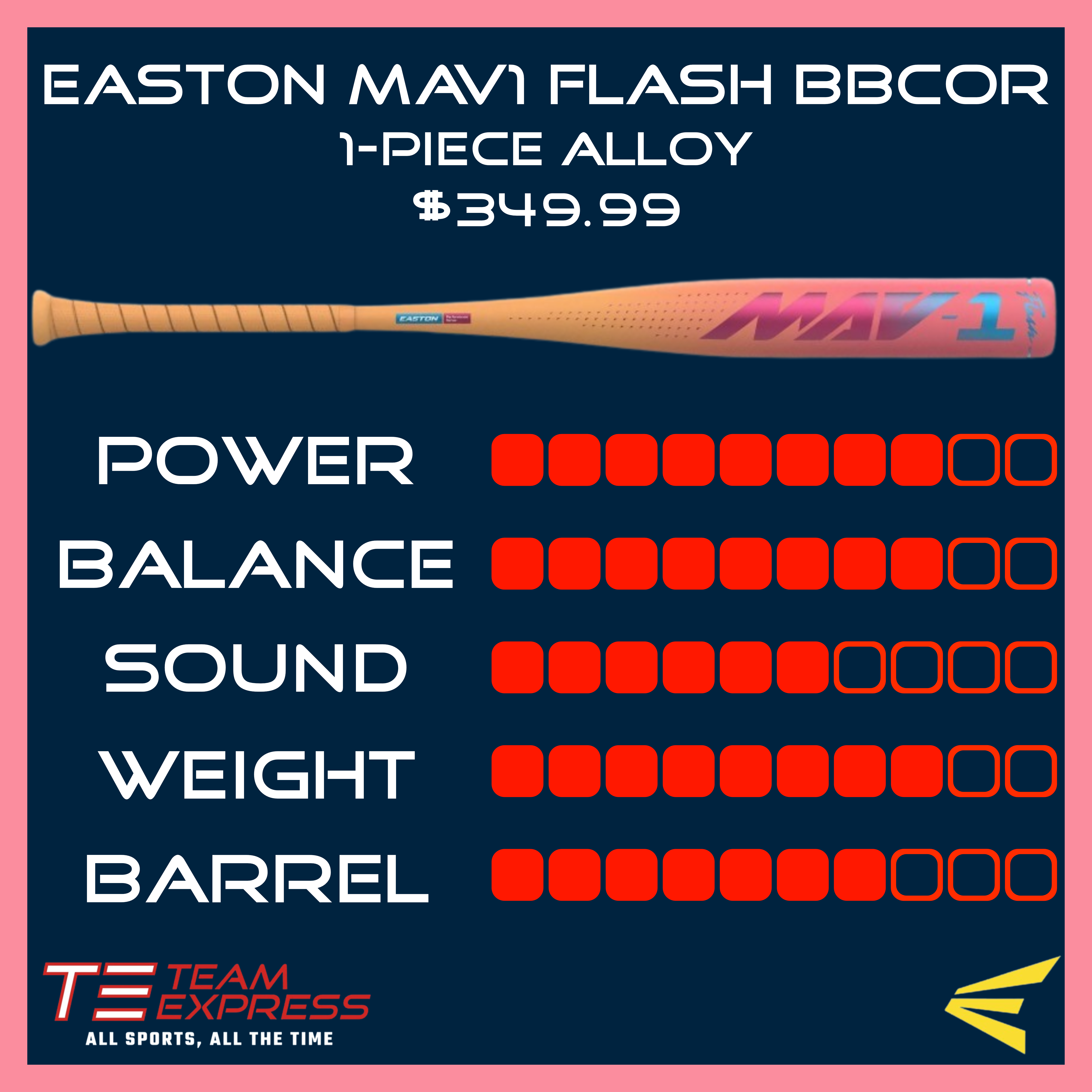 Easton 2026 MAV1 Flash 1-Piece -3 BBCOR Baseball Bat