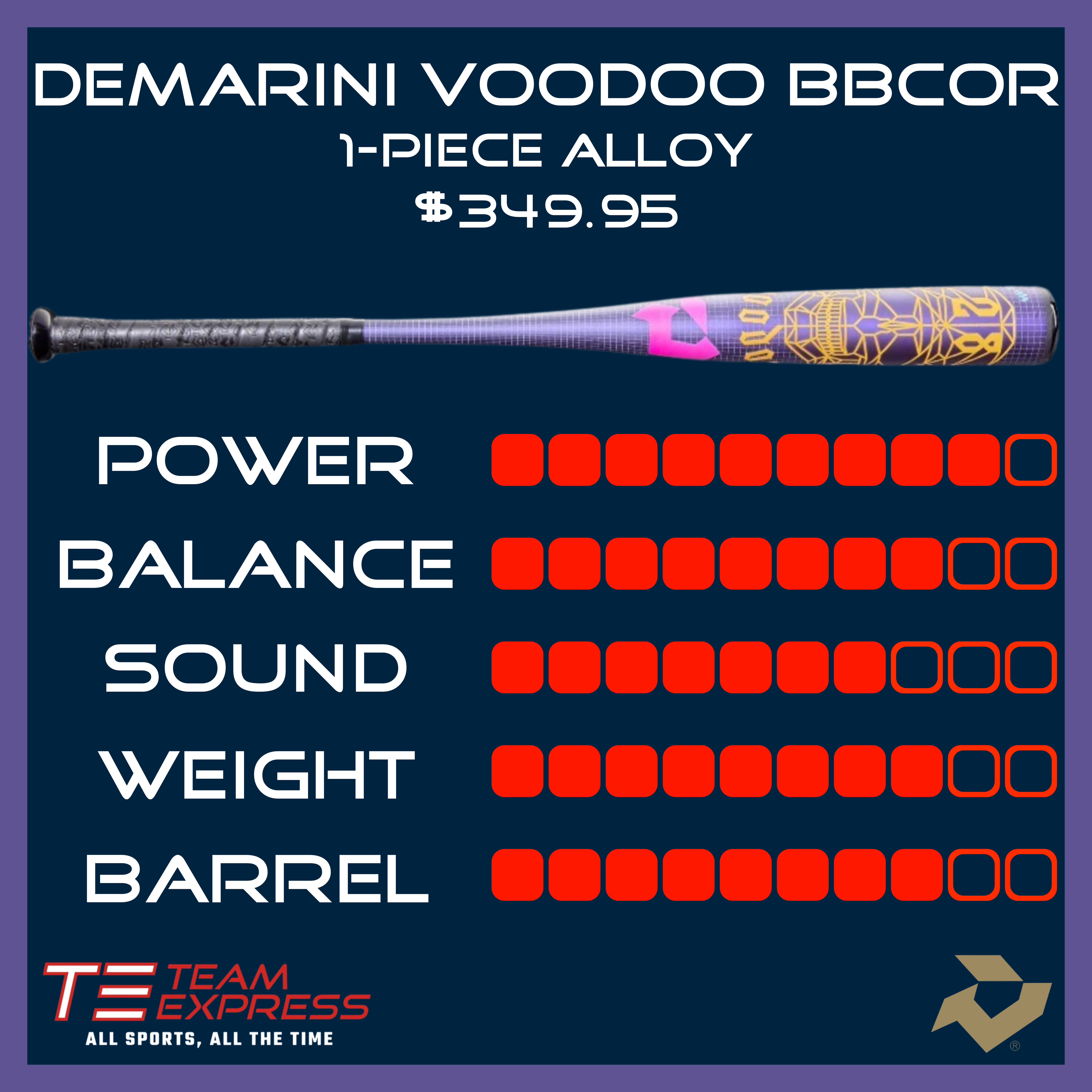 DeMarini 2026 Voodoo One -3 BBCOR One-Piece Alloy 2-5/8" Barrel Baseball Bat